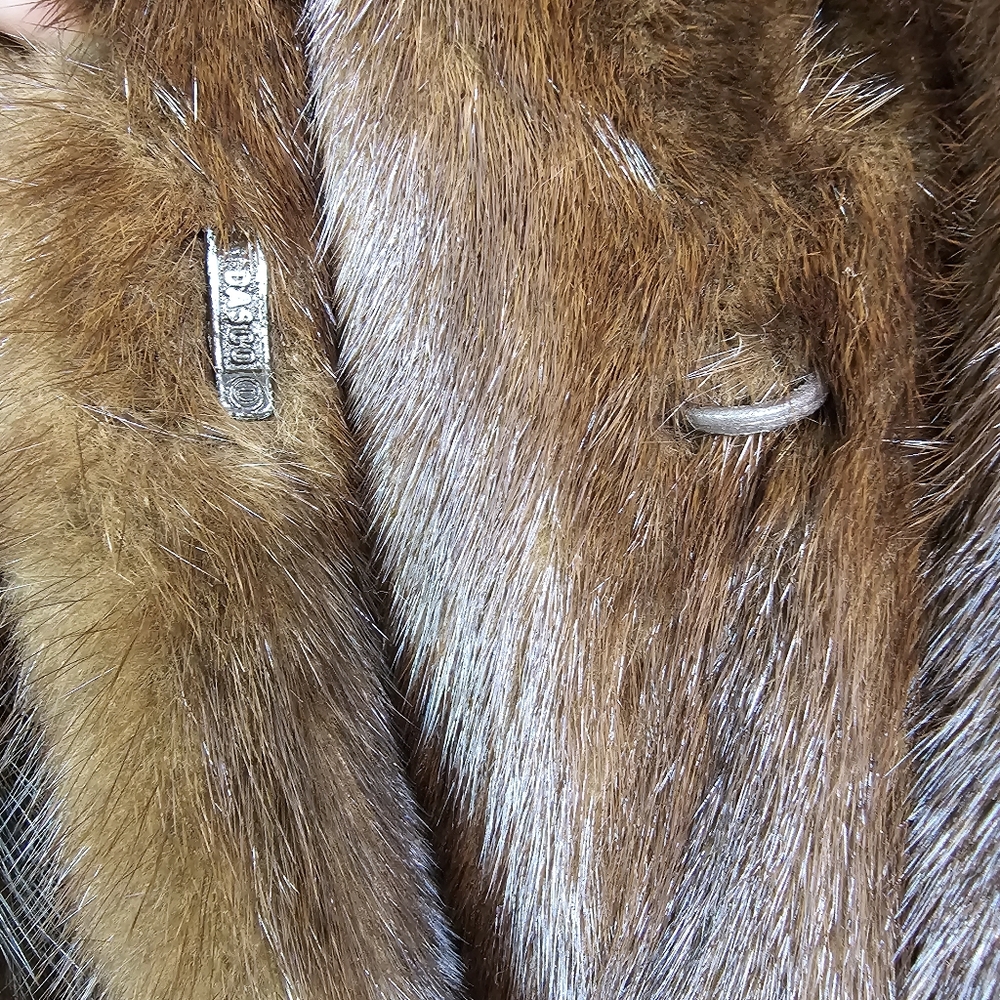 Gorgeous Brown Mahogany Mink Fur Coat With Bracelet Cuff Stand Collar Large Glam - Picture 13 of 16